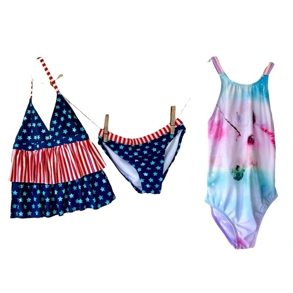 OP & CHILDRENS PLACE, SET OF 2, GIRLS SWIMSUITS. SIZE M(7/8)